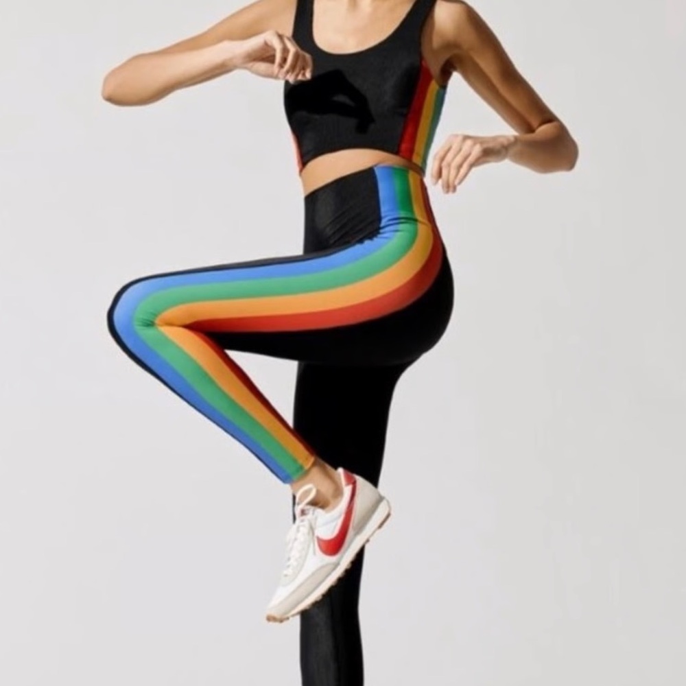 Beach Riot Black Leggings with Rainbow Side Stripes